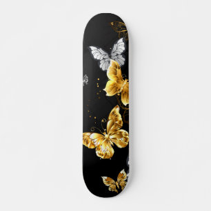Gold and white butterflies skateboard