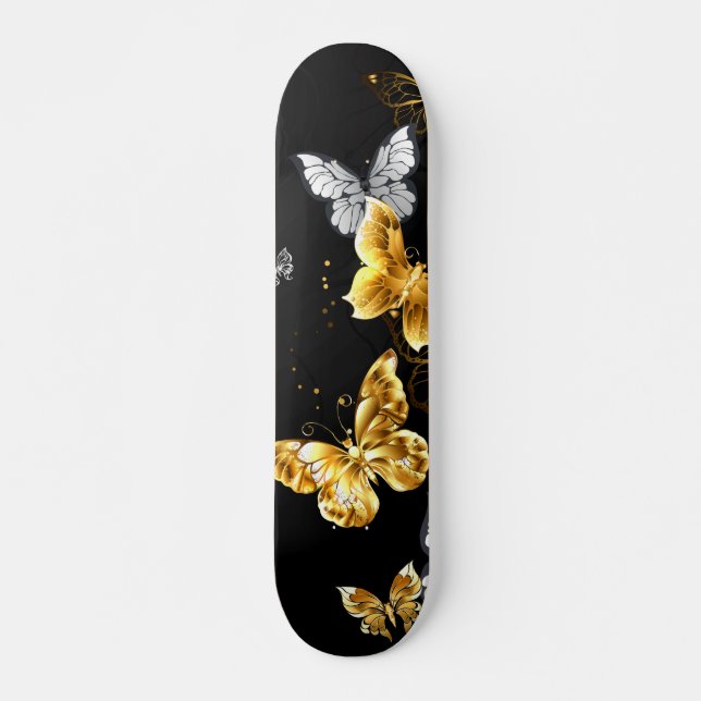 Gold and white butterflies skateboard (Front)