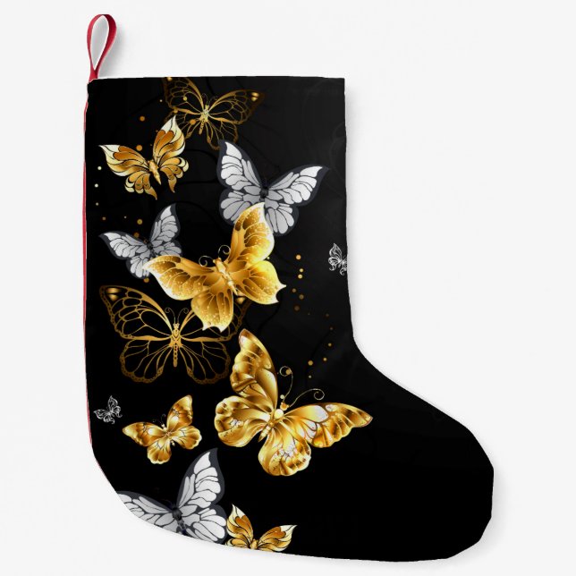 Gold and white butterflies small christmas stocking (Front)