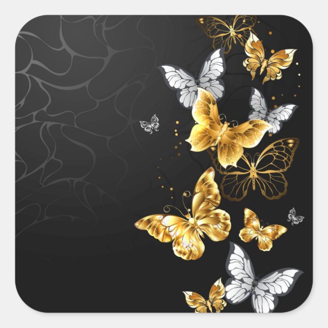 Gold and white butterflies square sticker (Front)
