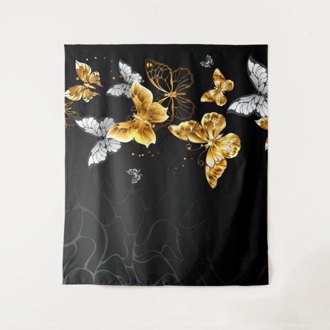 Gold and white butterflies tapestry (Front)