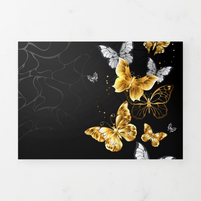 Gold and white butterflies Tri-Fold announcement (Cover)