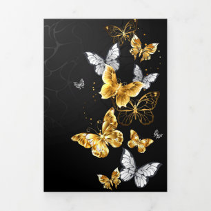 Gold and white butterflies Tri-Fold holiday card