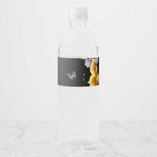 Gold and white butterflies water bottle label