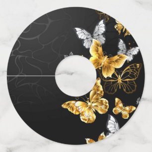 Gold and white butterflies wine glass tag