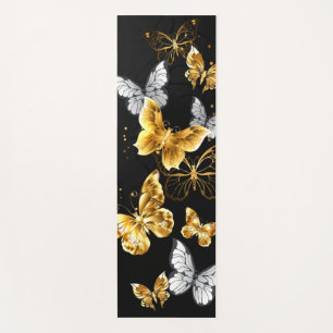 Gold and white butterflies yoga mat