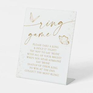 Gold And White Butterfly Bridal Shower Ring Game Pedestal Sign