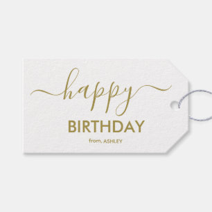 Gold and White Casual Script Type Happy Birthday Gift Tags