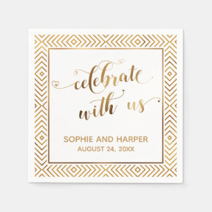Gold and White Celebrate with Us, Hearts Diamonds Napkin