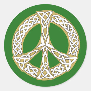 Gold and White Celtic Peace Sign   Classic Round Sticker
