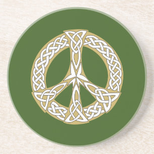 Gold and White Celtic Peace Sign Coaster