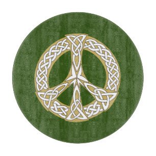 Gold and White Celtic Peace Sign  Cutting Board