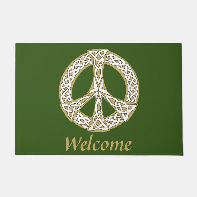 Gold and White Celtic Peace Sign  Welcome Doormat (Front)