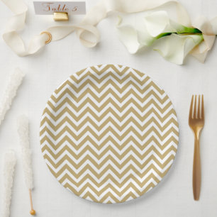 Gold and White Chevron Paper Plate