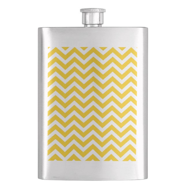 Gold and White Chevron Pattern Hip Flask (Front)