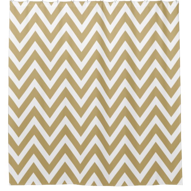 Gold and White Chevron Shower Curtain (Front)