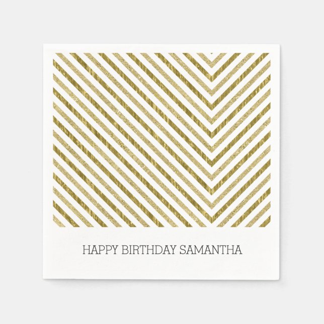 Gold and White Chic Chevron Personalised Napkin (Front)