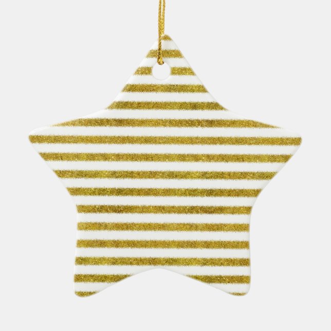 Gold and White Chic Stripes Ceramic Tree Decoration (Front)