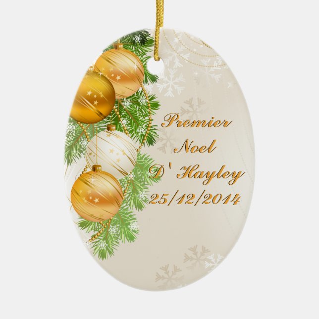 Gold and White Christmas Balls Ceramic Tree Decoration (Front)