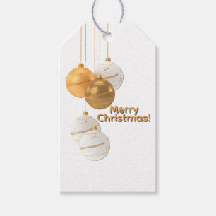 Gold and White Christmas Balls Custom Text Gift Tags