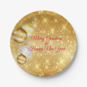Gold And White Christmas Balls Paper Plate