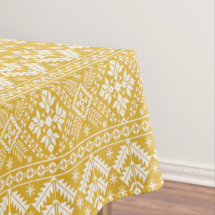 Gold and White Christmas Fair Isle Pattern Tablecloth