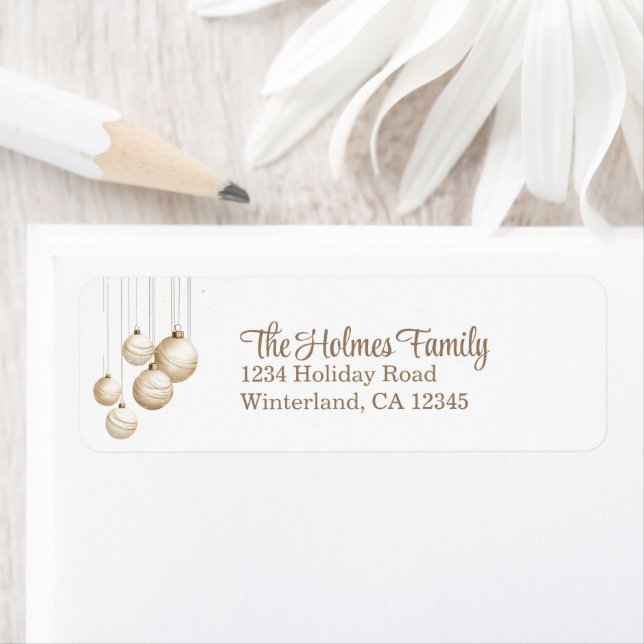 Gold and White Christmas Ornaments Return Address (Insitu)