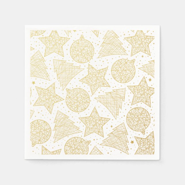 Gold and White Christmas Pattern Paper Napkin Set (Front)