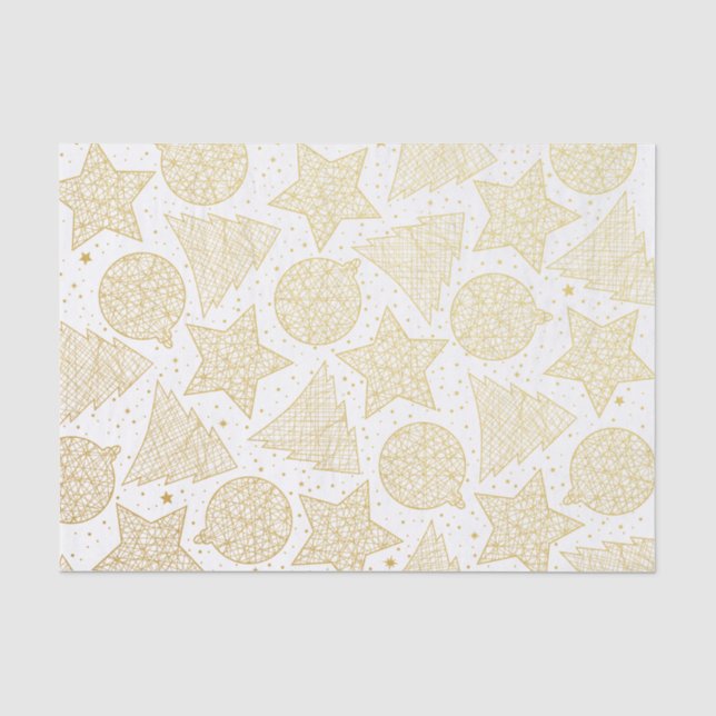 Gold and White Christmas Pattern Tissue Paper (Front)