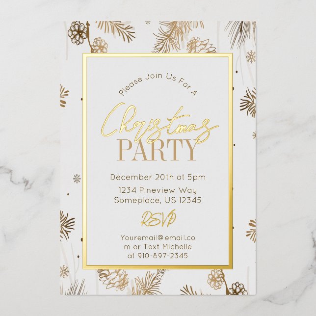 Gold and White Christmas Pine Cones Botanical  (Front)