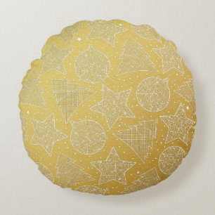 Gold and White Christmas Round Pillows
