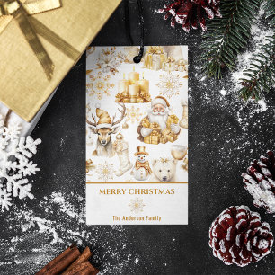 Gold and White Christmas Symbols Gift Tags