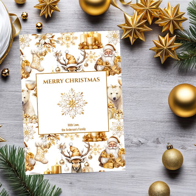 Gold and White Christmas Symbols Holiday Card (Creator Uploaded)