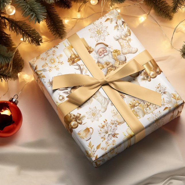 Gold and White Christmas Symbols Wrapping Paper (Creator Uploaded)