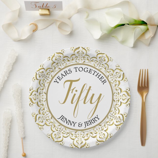 Gold and White classic Anniversary Paper Plate (Wedding)
