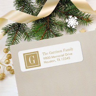 Gold and White Classic Square Monogram Address
