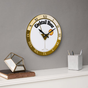 Gold and White Cocktail Hour Bar Clock