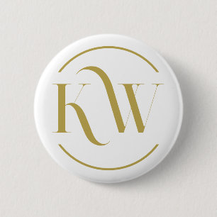 Gold and White Custom Initials Button