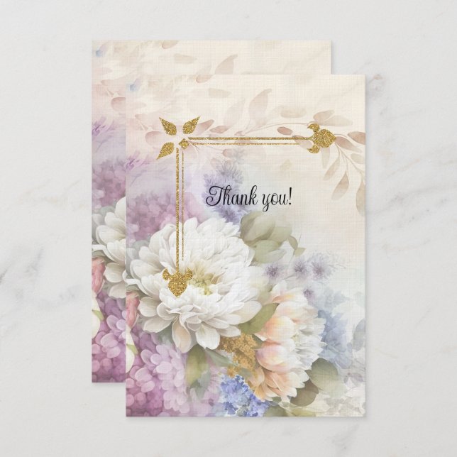 Gold and White Dahlias Candlelight Thank You Card (Front/Back)