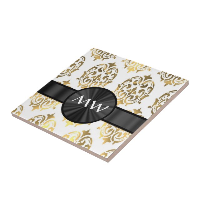 Gold and white damask pattern tile (Side)