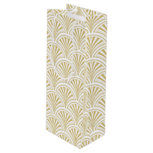 Gold and White Deco Fan Pattern Wine Gift Bag