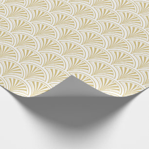 Gold and White Deco Fans Pattern Wrapping Paper