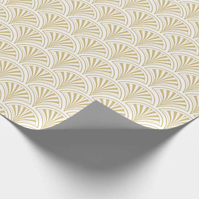 Gold and White Deco Fans Pattern Wrapping Paper (Corner)