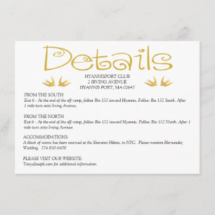 Gold And White Details / Directions Birds, Doves Enclosure Card