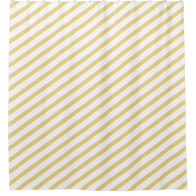 Gold and White Diagonal Stripe Modern Shower Curtain (Front)