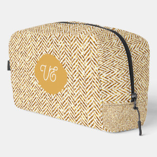 Gold and White Diagonal Stripes Herringbone Dopp Kit
