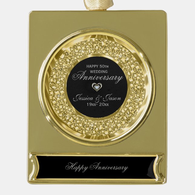 Gold And White Diamonds 50th Anniversary Gold Plated Banner Ornament (Front)