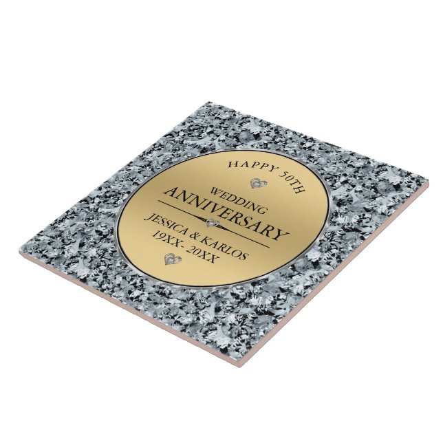 Gold and white diamonds 50th wedding anniversary tile (Side)
