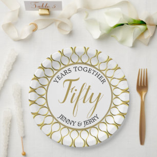 Gold and White elegant Anniversary Paper Plate
