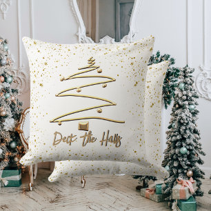 Gold and White, Elegant Christmas Tree Cushion